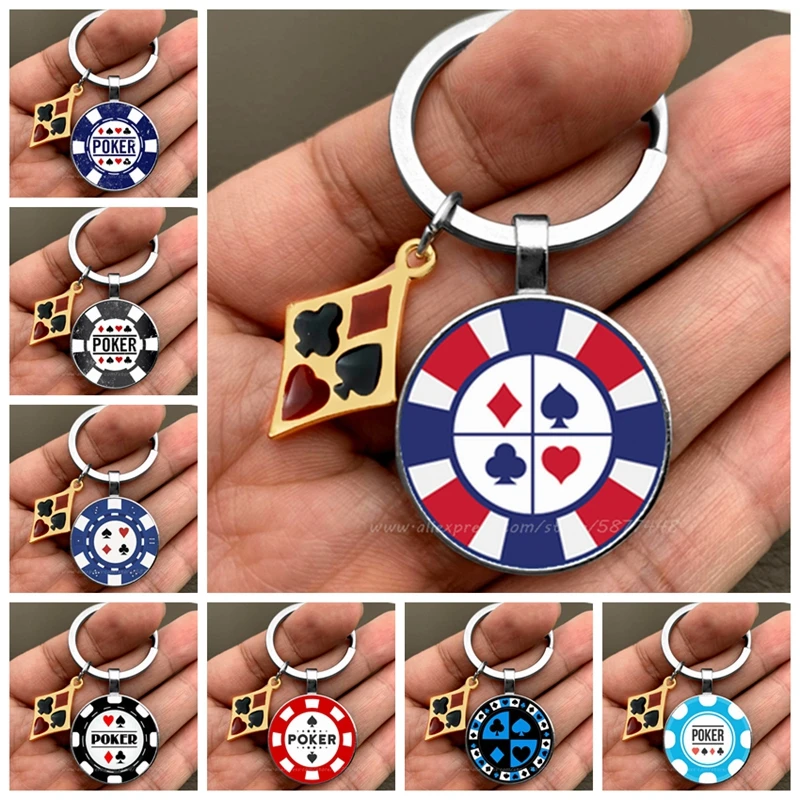 2024 Fashionable Classic Poker Keychain Men\'s Glass Cabochon Charm Keychain Poker Fans Best Gift Car Keyring