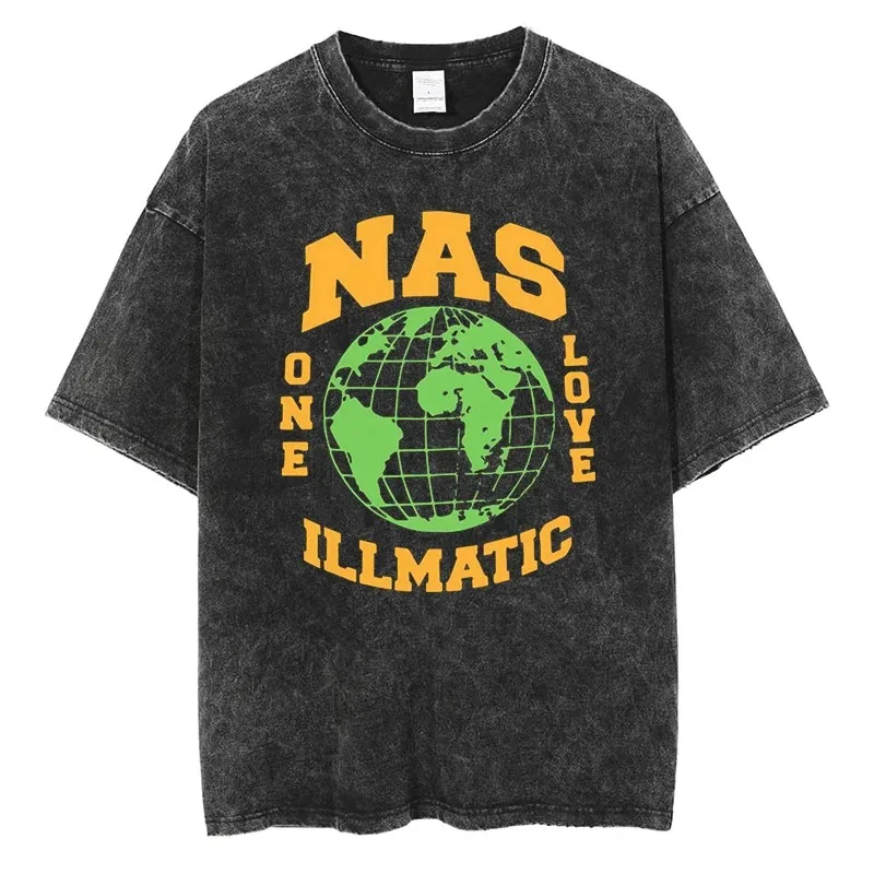 NAS ILLMATIC Alphabet Print T-shirt High Street Fashion Men Women Hip Hop Tshirt Cotton Oversized Vintage Short Sleeve Tees