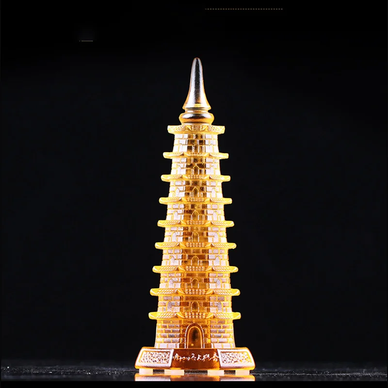 China Historical Tradditional  Wenchang Pagoda Figurine Crystal Study Cultural Lucky Tower Desktop Academic Success Symbol