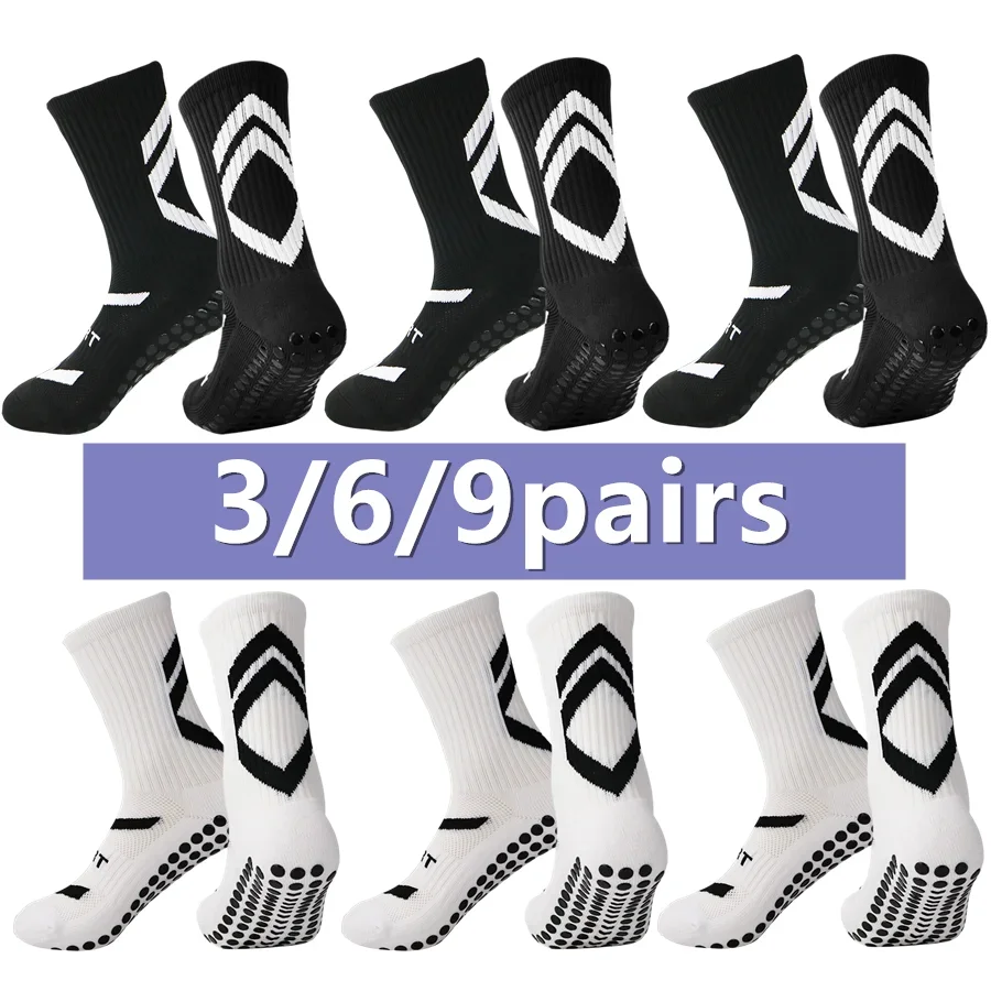 3/6/9pairs men women non slip grip sports towel bottom breathable shockproof hiking running professional athletic socks