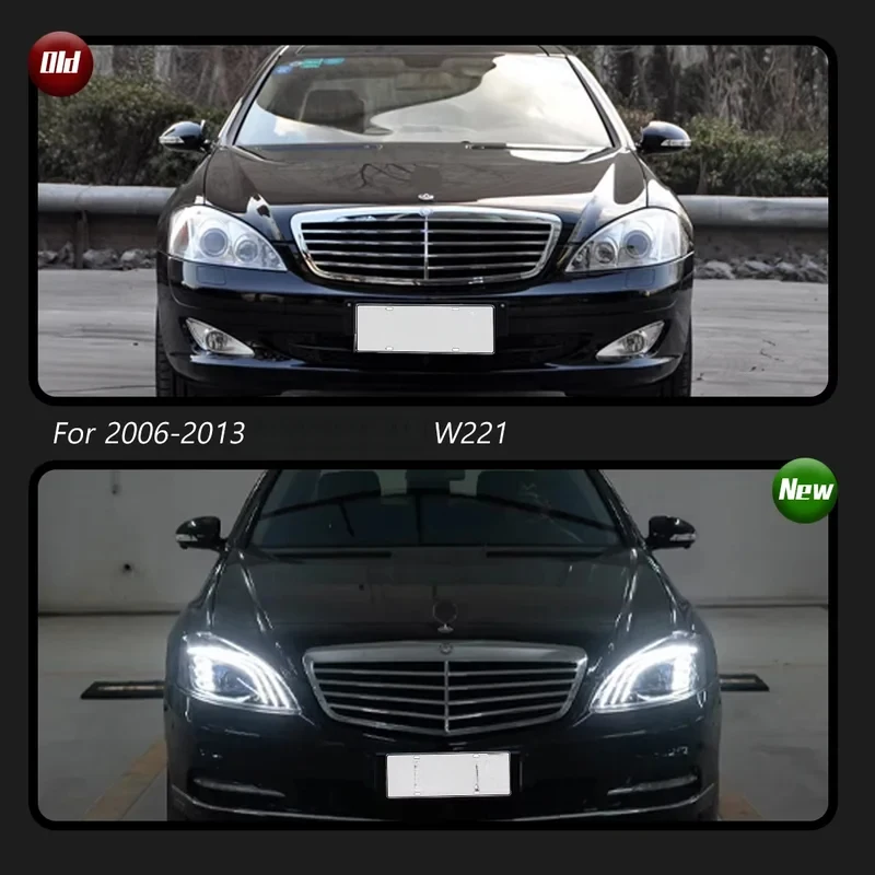 

Светодиодные фары для Mercedes-Benz S-Класса W221 (2006-2013) с ДХО, последовательным сигналом поворота, ближним и дальним светом