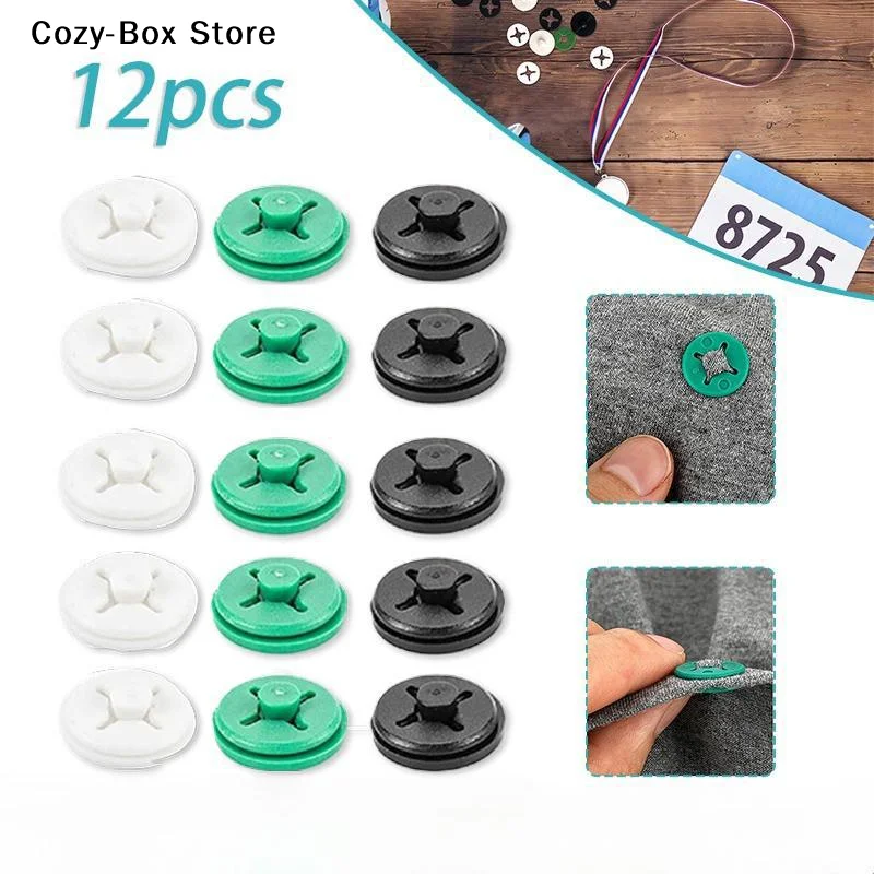 [ZY]12Pcs Race Bib Holders Marathon Running Fixing Clip Number Fix Clips Triathlon Cycling Accessories Black, White And Green