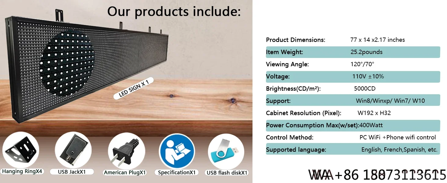 

Светодиодный LED-дисплей P4 для помещений и улицы, 41.5x11.3x2 дюйма, яркая выдвижная вывеска для аэропортов и баров