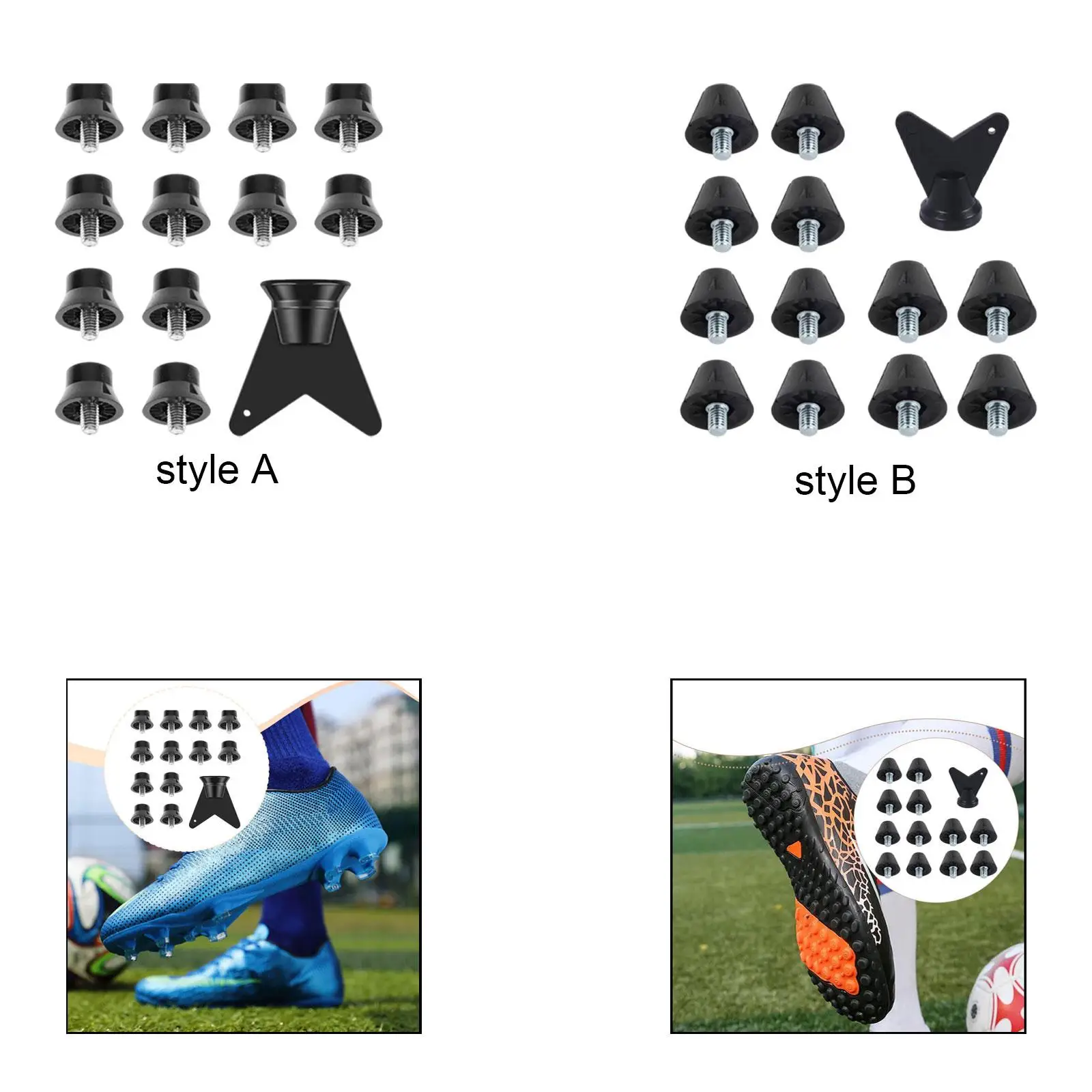 

Football Spiked Shoes Set with Wrench Black Nylon Sport Shoe Spikes for Training and Track Competition