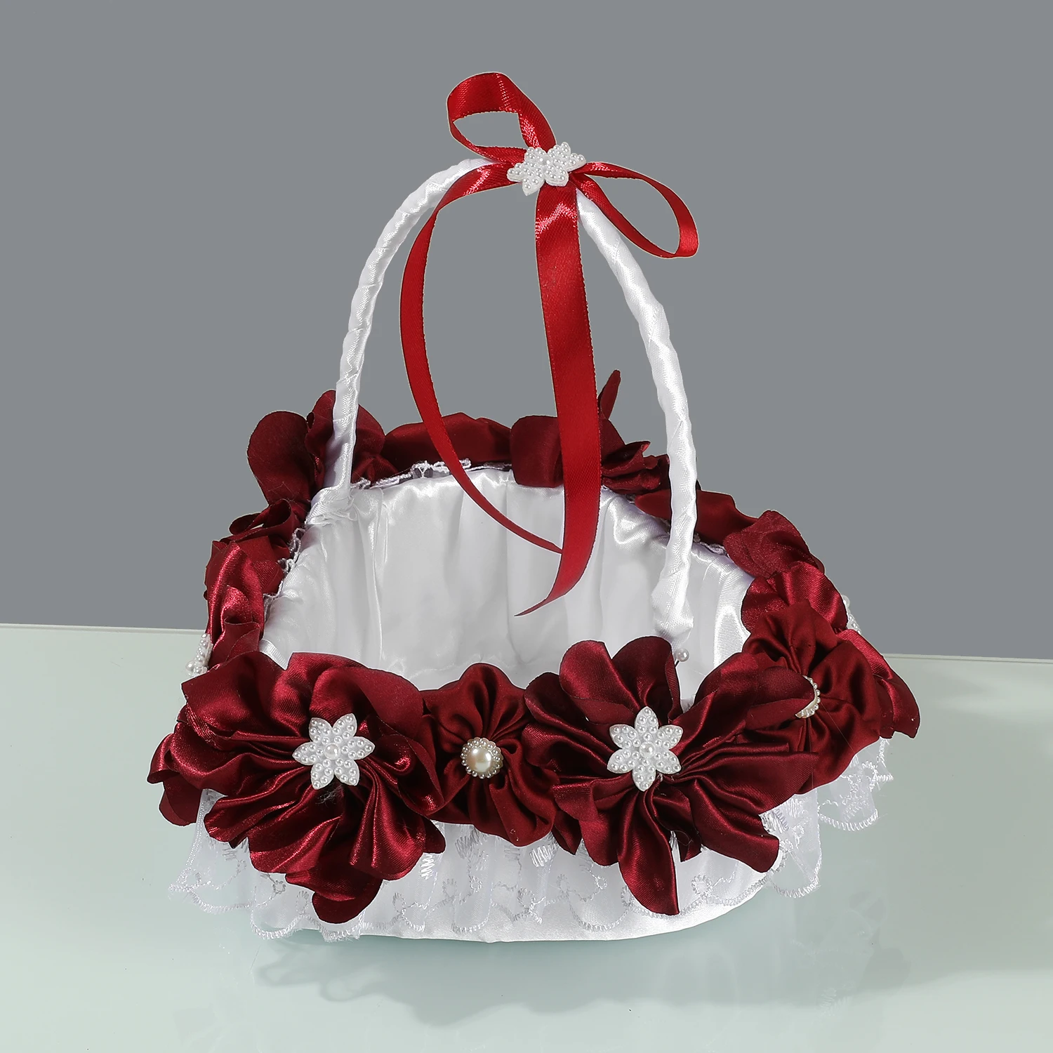 A Portable Basket Decorated with Romantic Red Flowers.