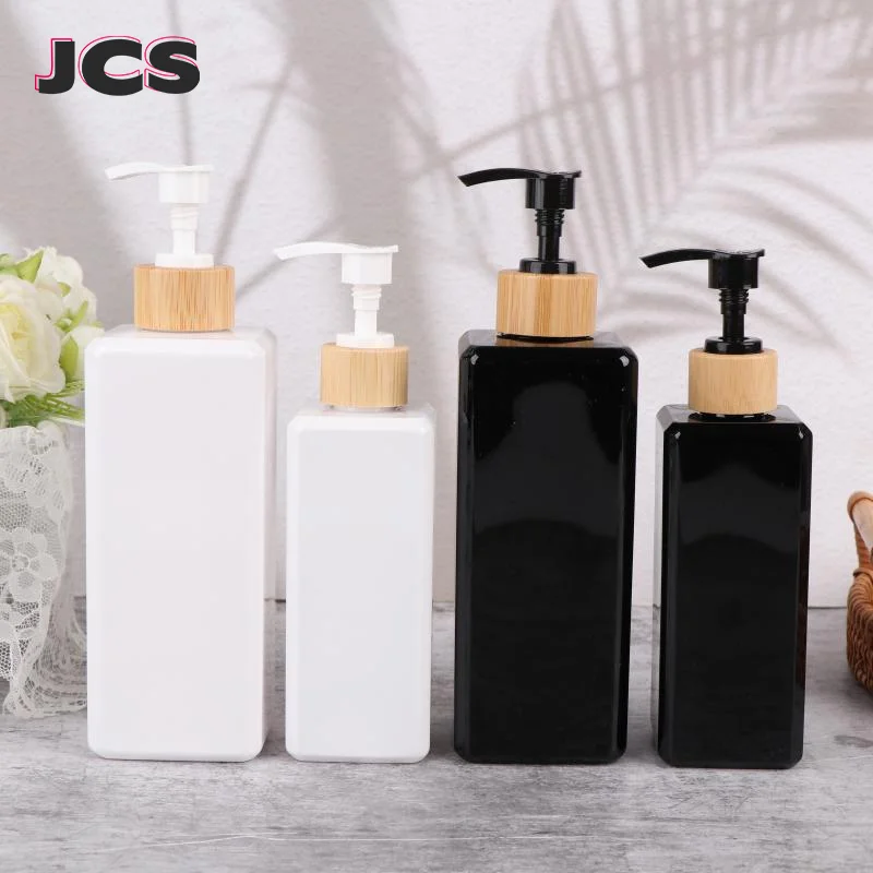 1Pcs Bathroom Dispensers Square Shampoo Shower Gel Body Wash Dispensers Refillable Bamboo Pump Bottles Lotion Containers