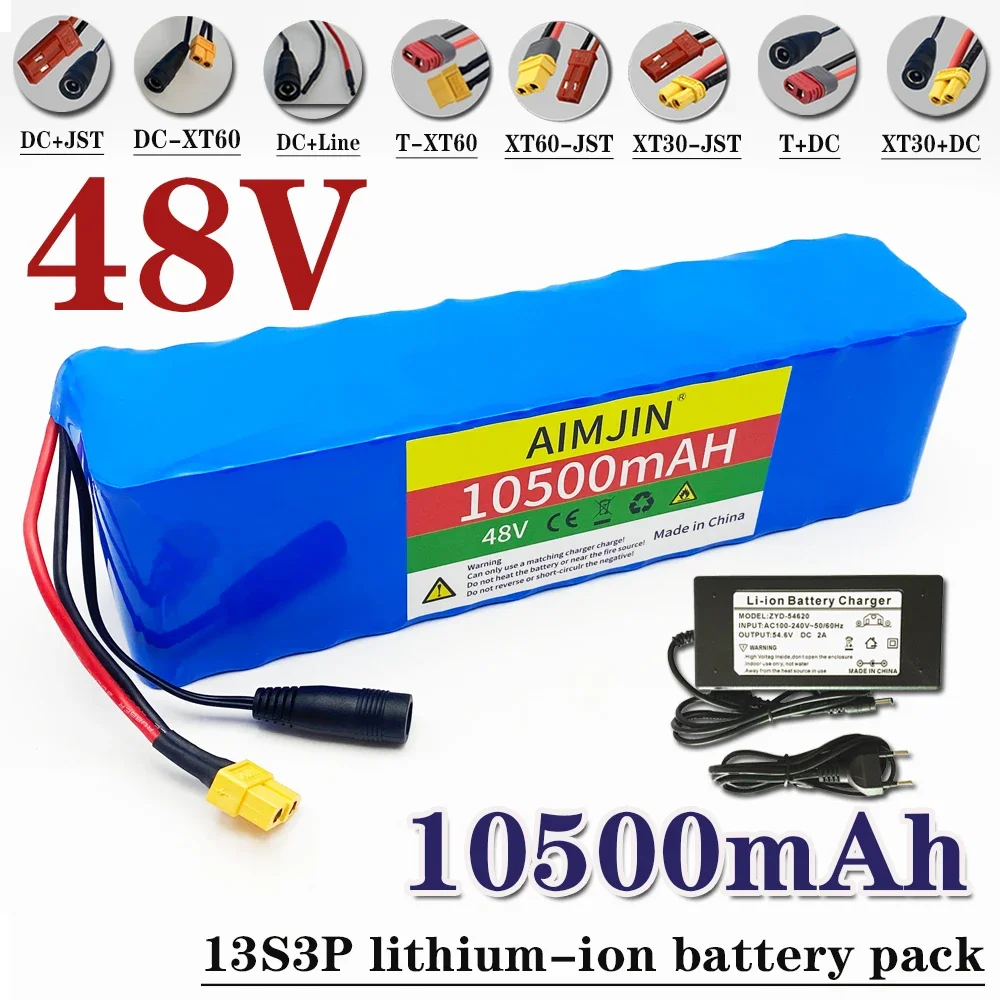 

Lithium Battery 48V 13S3P 10.5Ah 18650 Batteries Pack for 500W 750W motor 48v Lithium Battery Rechargeable Battery Built-in BMS