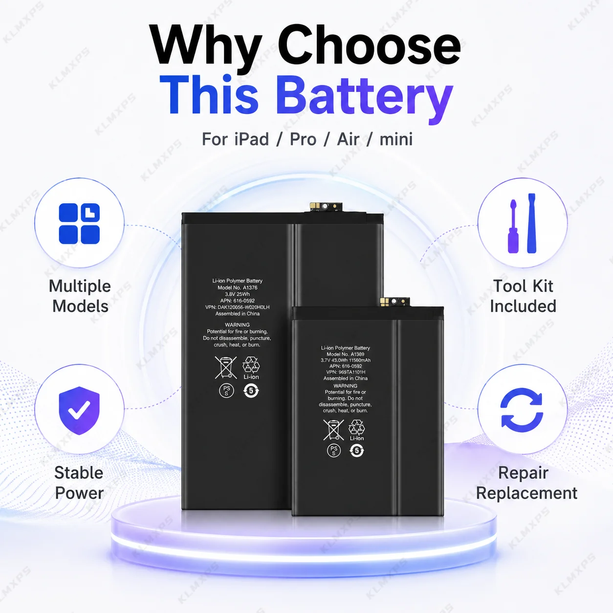 Li-ion Polymer Battery for iPad Pro 9.7 10.5 11 12.9 Air 1 2 3 Mini 4 5 6 Tablet Replacement Repair Kit