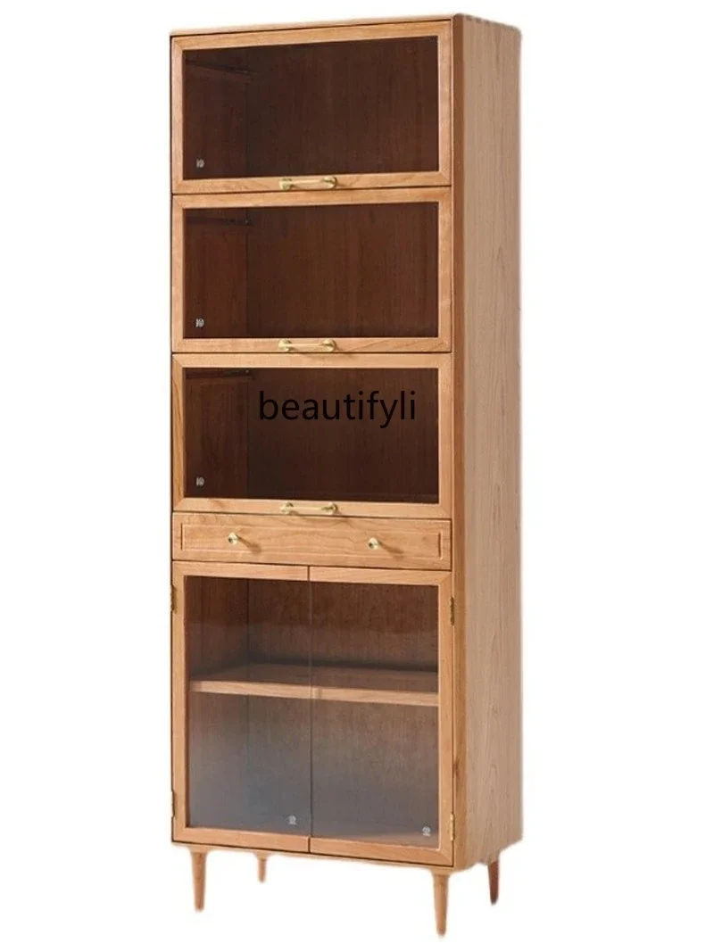 

Nordic cherry door, living room display cabinet, bookcase, all solid wood glass locker