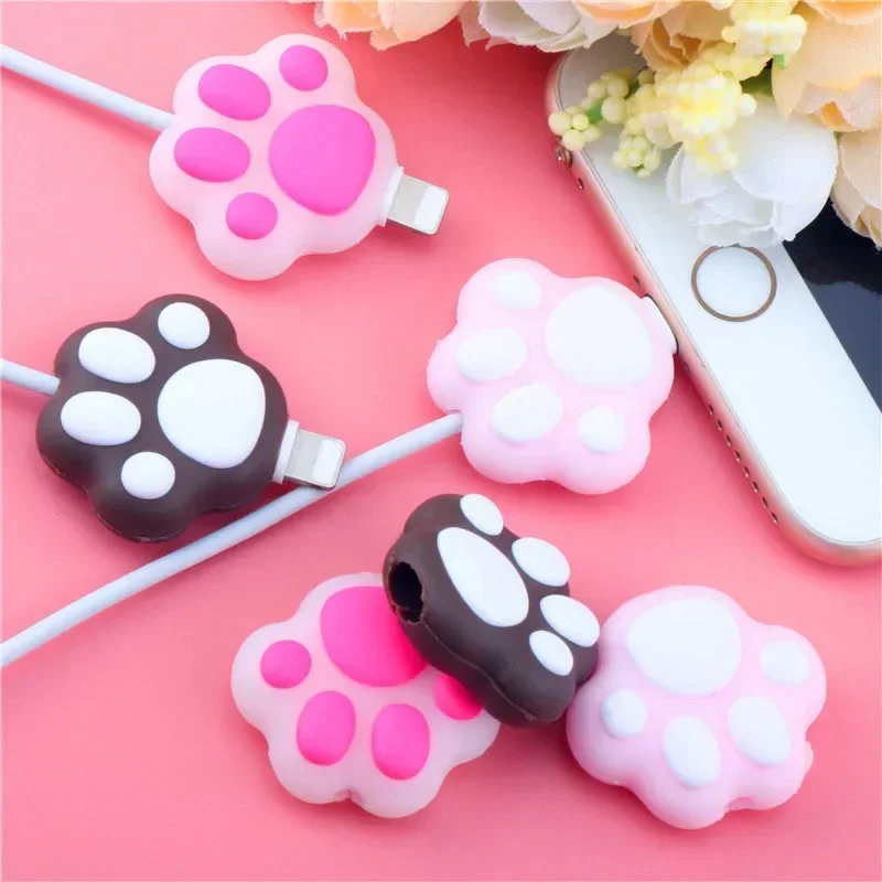 Cat Paws Cable Protector Cartoon Charger Protector Cable Winder Organizer Cute Data Line Cord Protective Cover For iPhone
