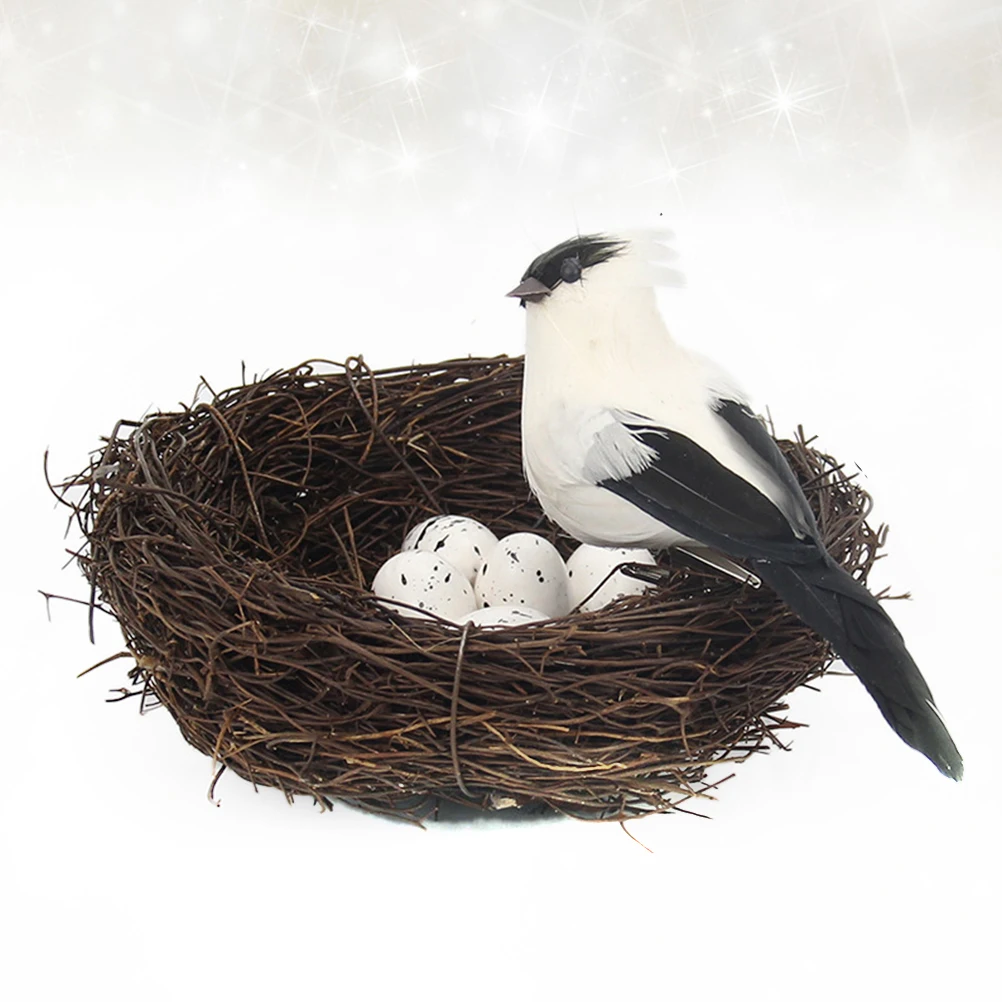 

5Pcs Artificial Bird Nest Decor with Eggs Natural Rattan Foam Simulation for Room Store Window Display Flower Arrangement