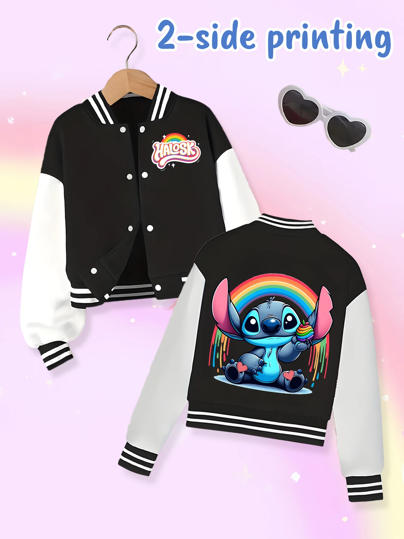 Chaqueta de béisbol de tendencia de moda de Disney, adecuada para deportes diarios y ropa casual, estampada con lindo patrón de Stitch, bonito regalo.