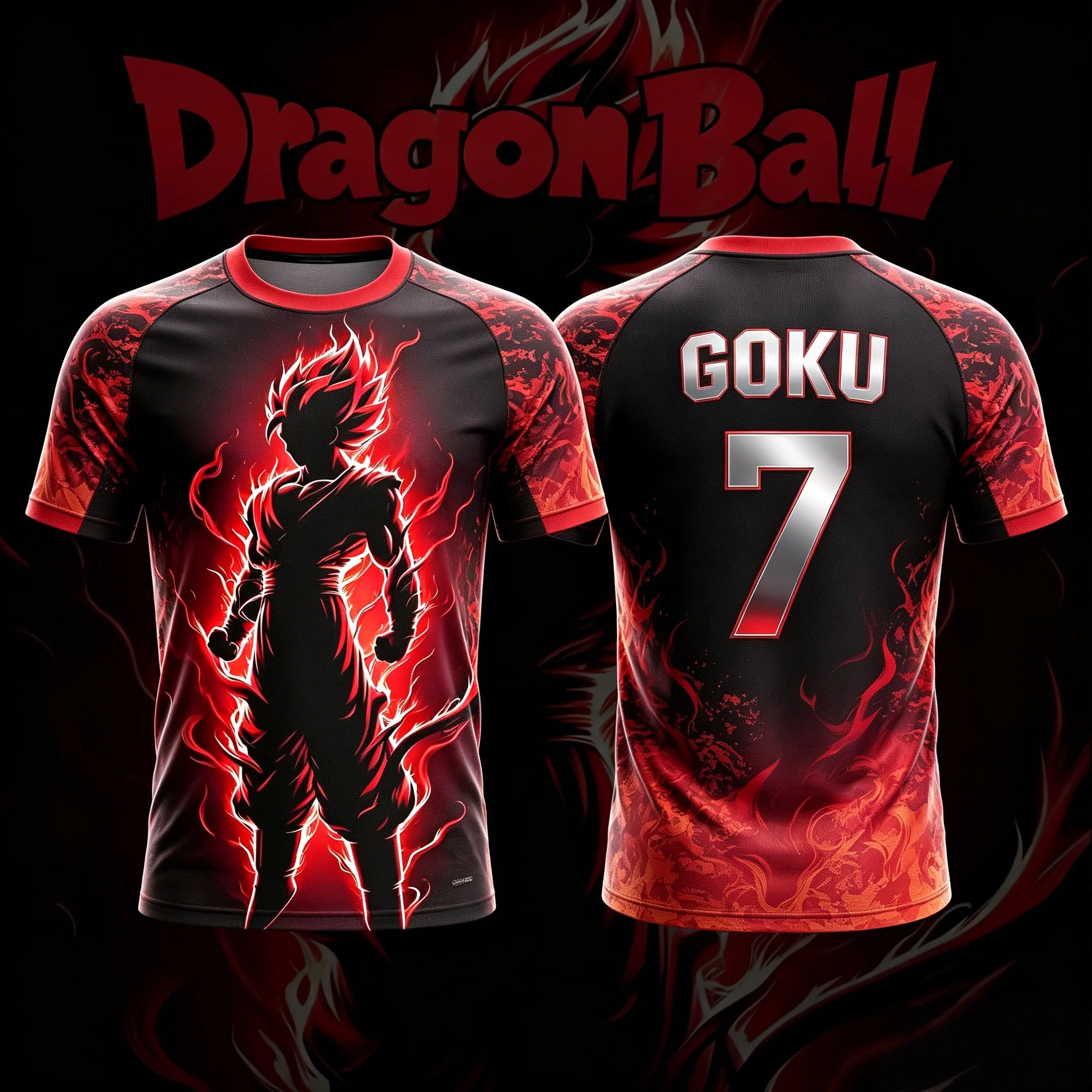 

Dragon Ball 2026 Summer New Product Wukong Red Flame Silhouette 3D Printed Shirt T-shirt, Casual Loose Unisex Top