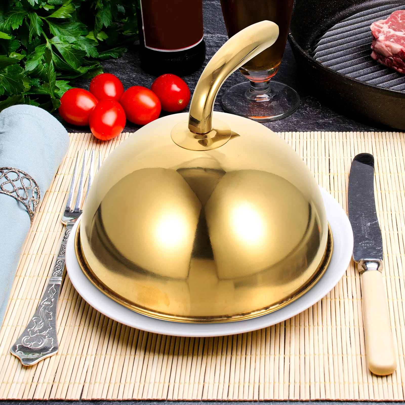 

1pc Stainless Steel Food Cover Round Dome For Steak Cake Protection Kitchen Party Anti-Splashing Microwave Safe Rustproof