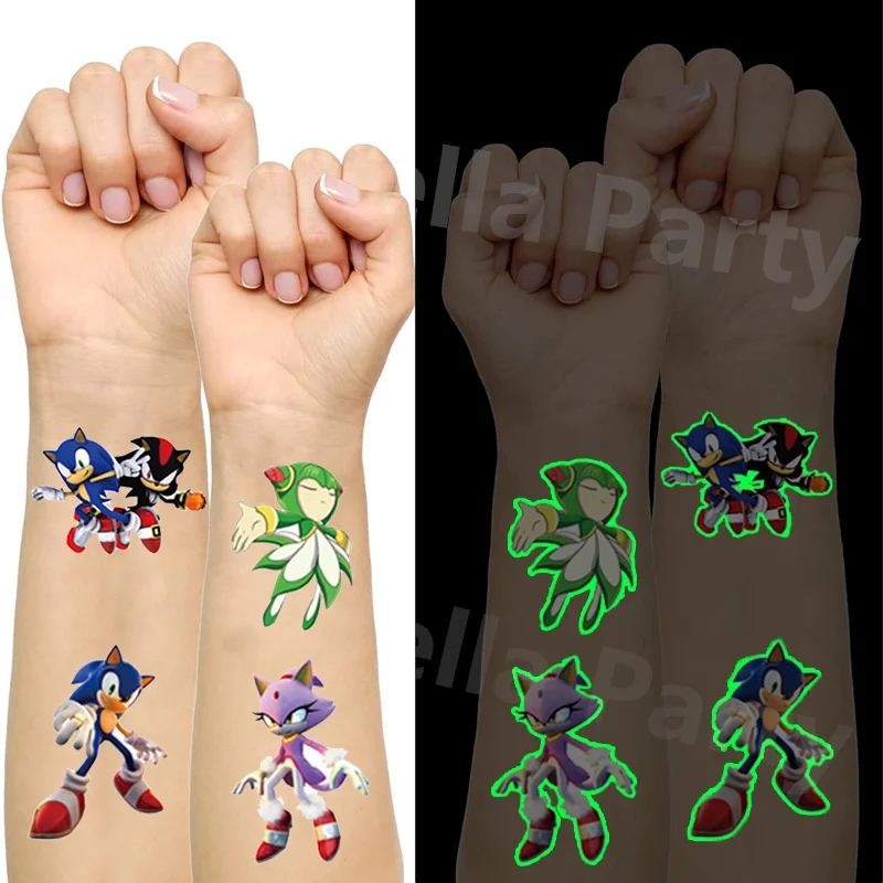 Sonik Luminous Tattoos for Kids Stickers za Hejjihoggu Style Temporary Tattoos Sticker Boys Girls Glow Party Supplies Gifts Toys