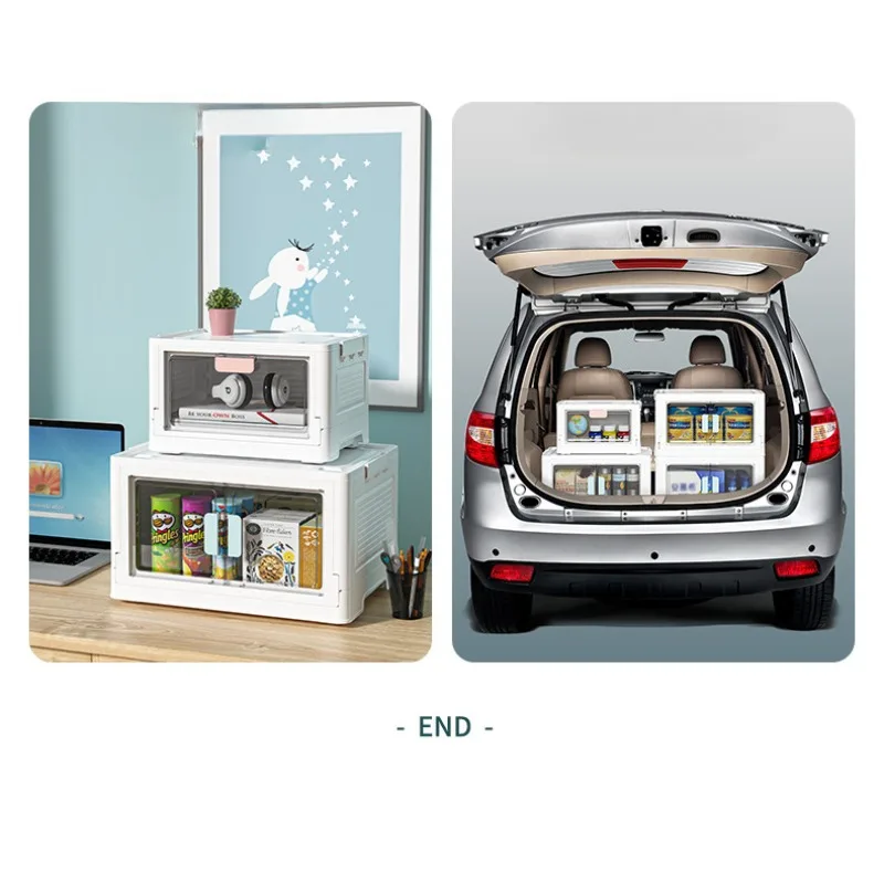 Folding Storage Box Toys for Home Single Double Door Transparent Storage Cabinet Book Organizer Box Pulley Car Carries Organizer