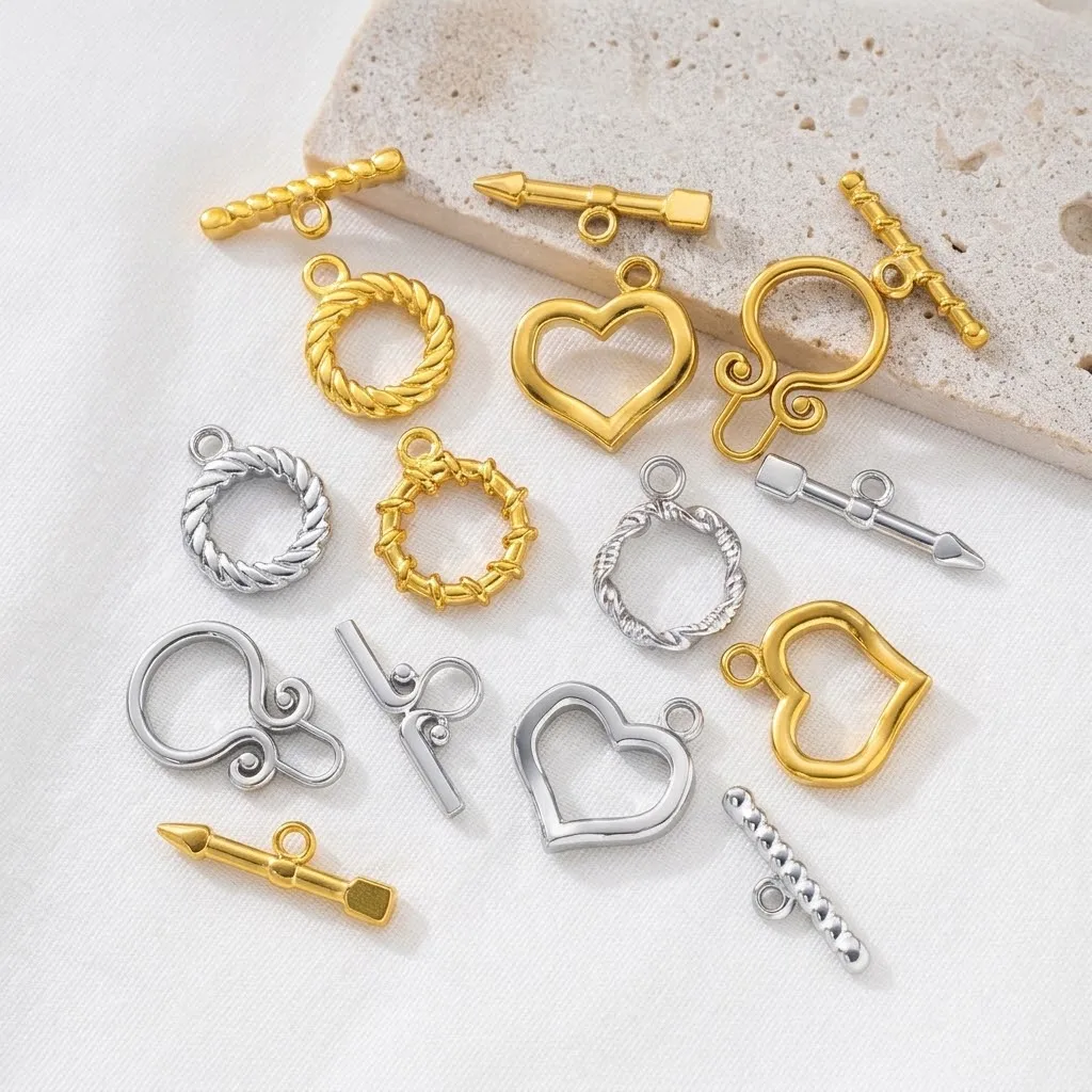 2Sets Gold Color Stainless Steel OT Toggle Clasps Clasps Love Heart Buckle Connectors for DIY Necklace Bracelet Jewelry Making