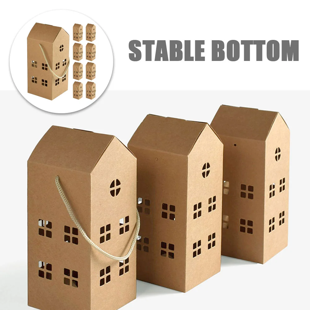 10 Pcs Handheld Candy Gift Boxes Elegant House Shaped Paper Containers Christmas Wedding Party Favor Creative Packaging Special