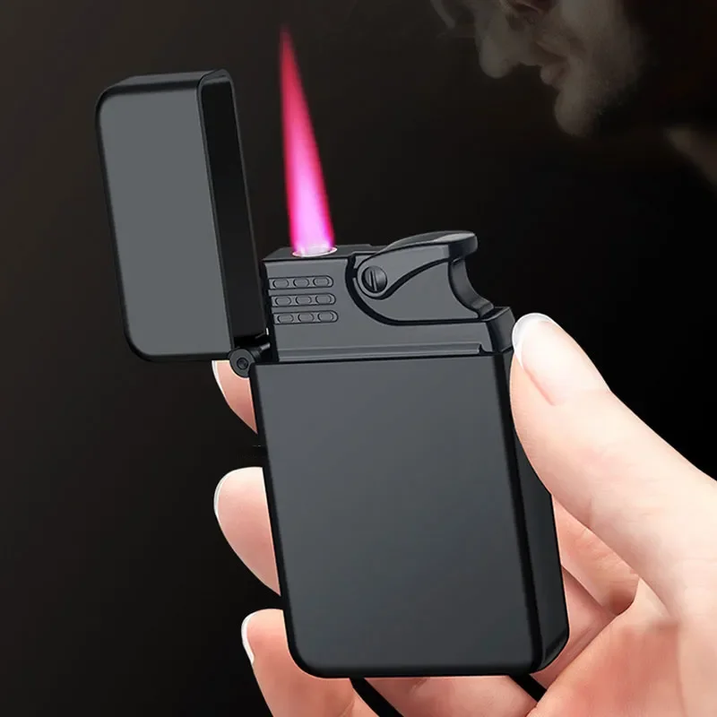 Metal Jet Red Flame Lighter Luminous Cigar Lighter Refillable Butane Adjustable Flame Portable Windproof Gas Lighter Men's Gifts