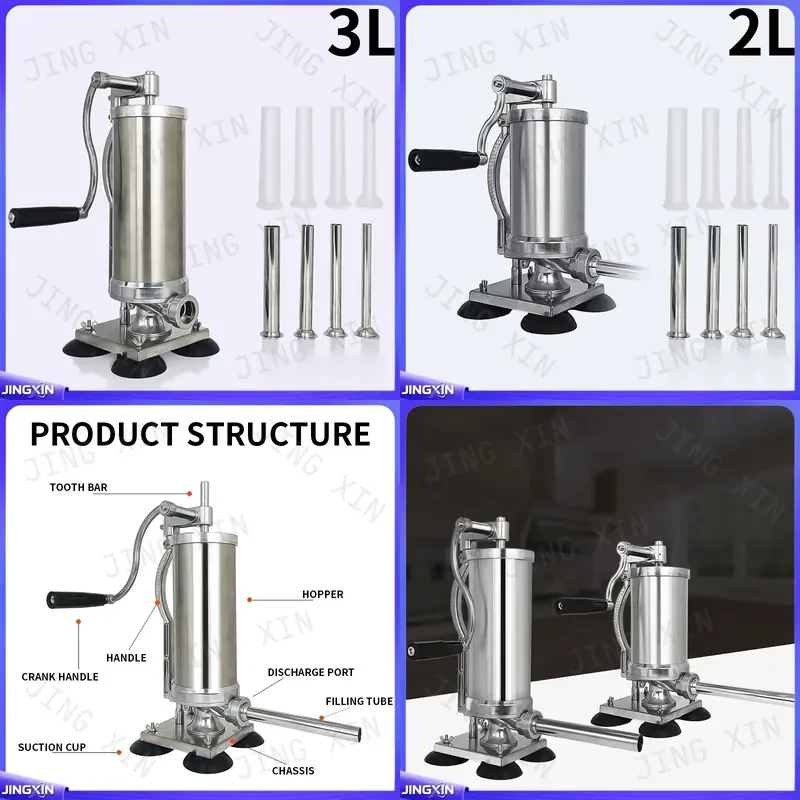 custom for 3L Stainless Steel Sausage Stuffer Manual Meat Filler Rack and Pinion Drive Kitchen Tool Home DIY Salami Maker