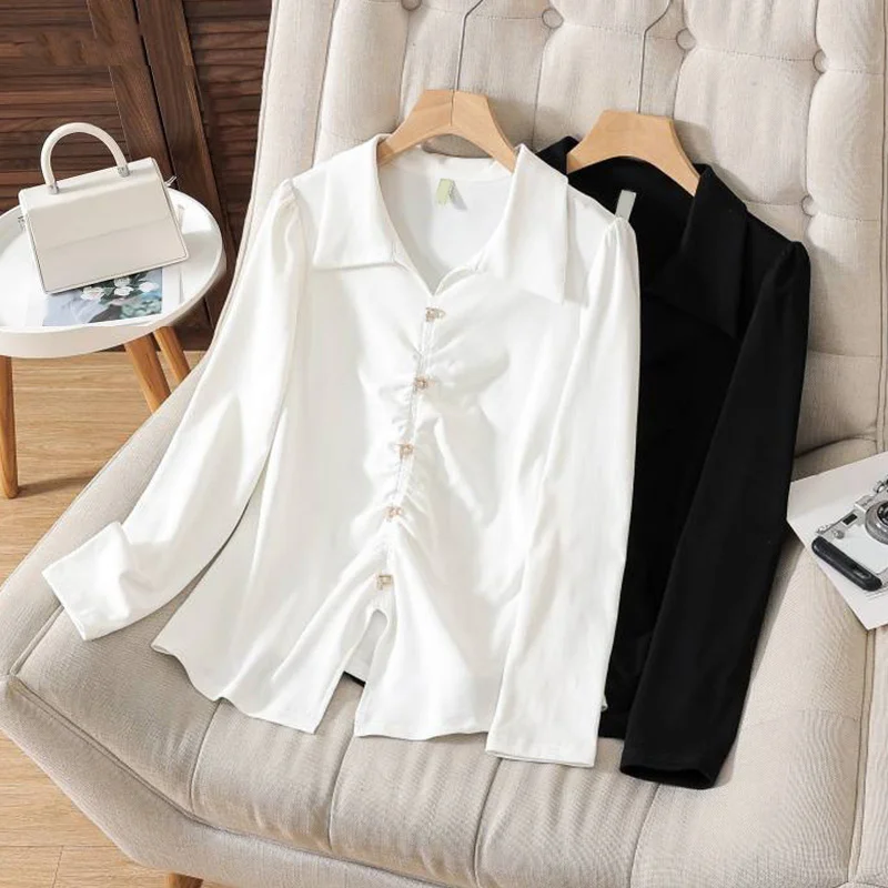 

Рубашки с длинным рукавом, женские винтажные клетчатые блузки на пуговицах, отложной воротник, плиссированный подол, минималистичный, консервативный, женский, элегантный, осенний