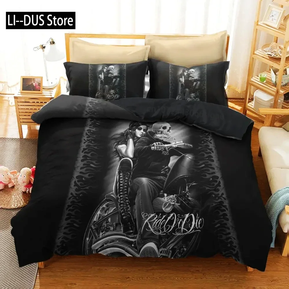 Human Skeleton Skull 3D Printed Bedding Set Motorcyc and Beauty Duvet Cover Sets Beds Quilt Covers Single Double Queen King Size