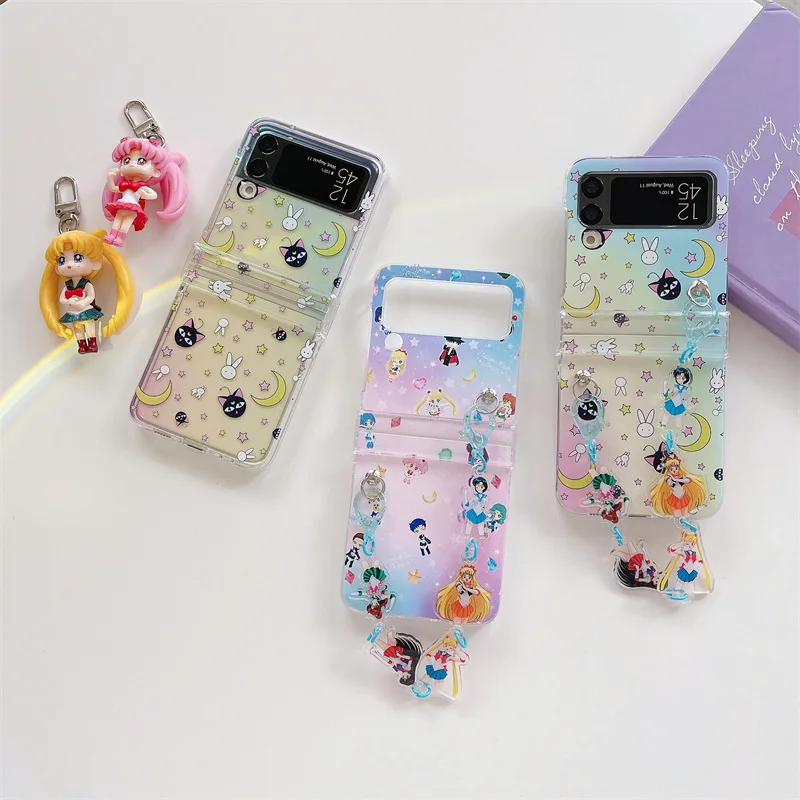 Cartoon Anime Sailor Moon Phone Case for Samsung Galaxy Z Flip 4 3 Hard Cover for ZFlip5 Zflip4 Solid Shell Bracket