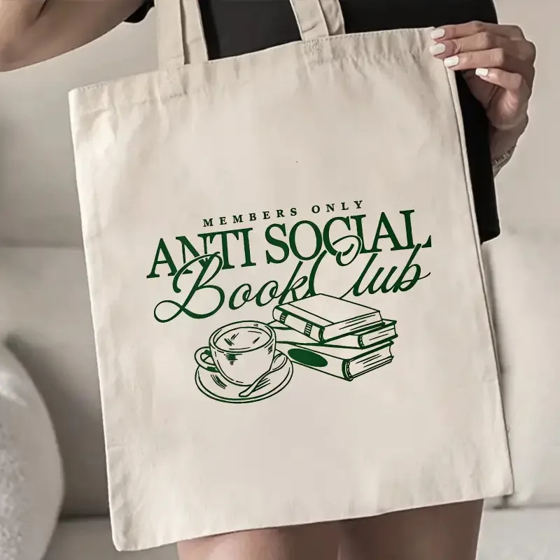 Reusable Shopping Bag with Love-Reader Motif, Coffee Cup and Open Book Graphics, Machine-Washable Women's Tote Bag, Gift for Avid Readers, Portable Carry-On Bag