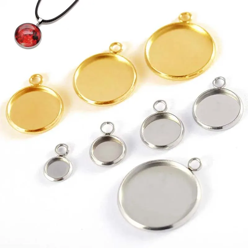 20pcs Stainless Steel 6-30mm Cabochon Base Necklace Charms Setting Round Blank Tray For Jewelry Making Findings Bracelet Pendant