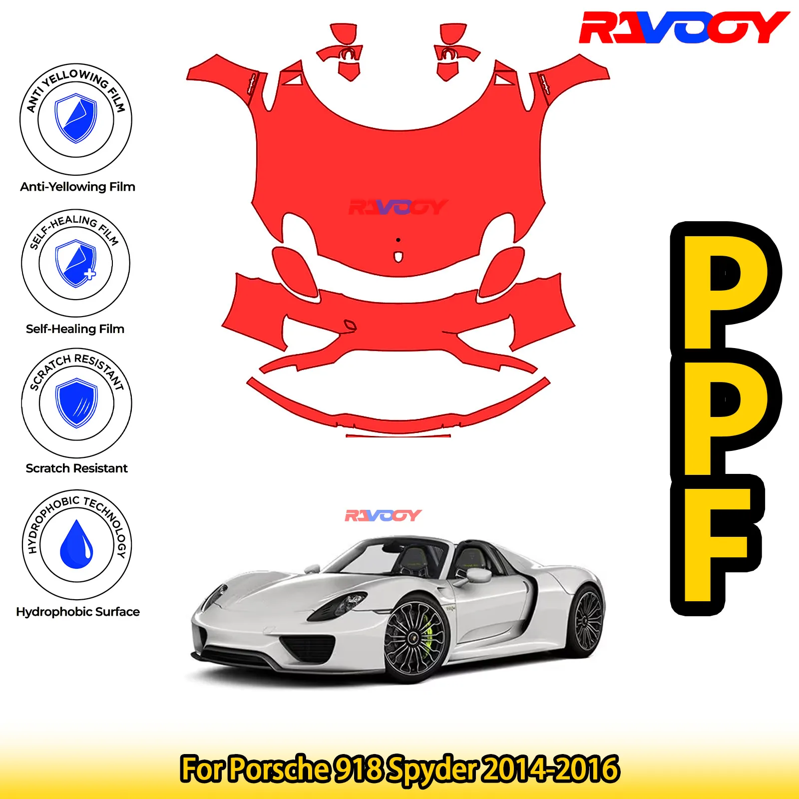 

For Porsche 918 Spyder 2014-2016 Glossy Matte Black Precut front PPF Kit Paint Protection Film