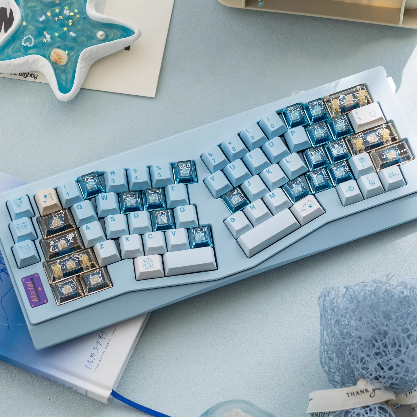 Summer kitten keycaps Original PBT five-sided sublimation + transparent PC customized mechanical keyboard keycaps Original - Image 2