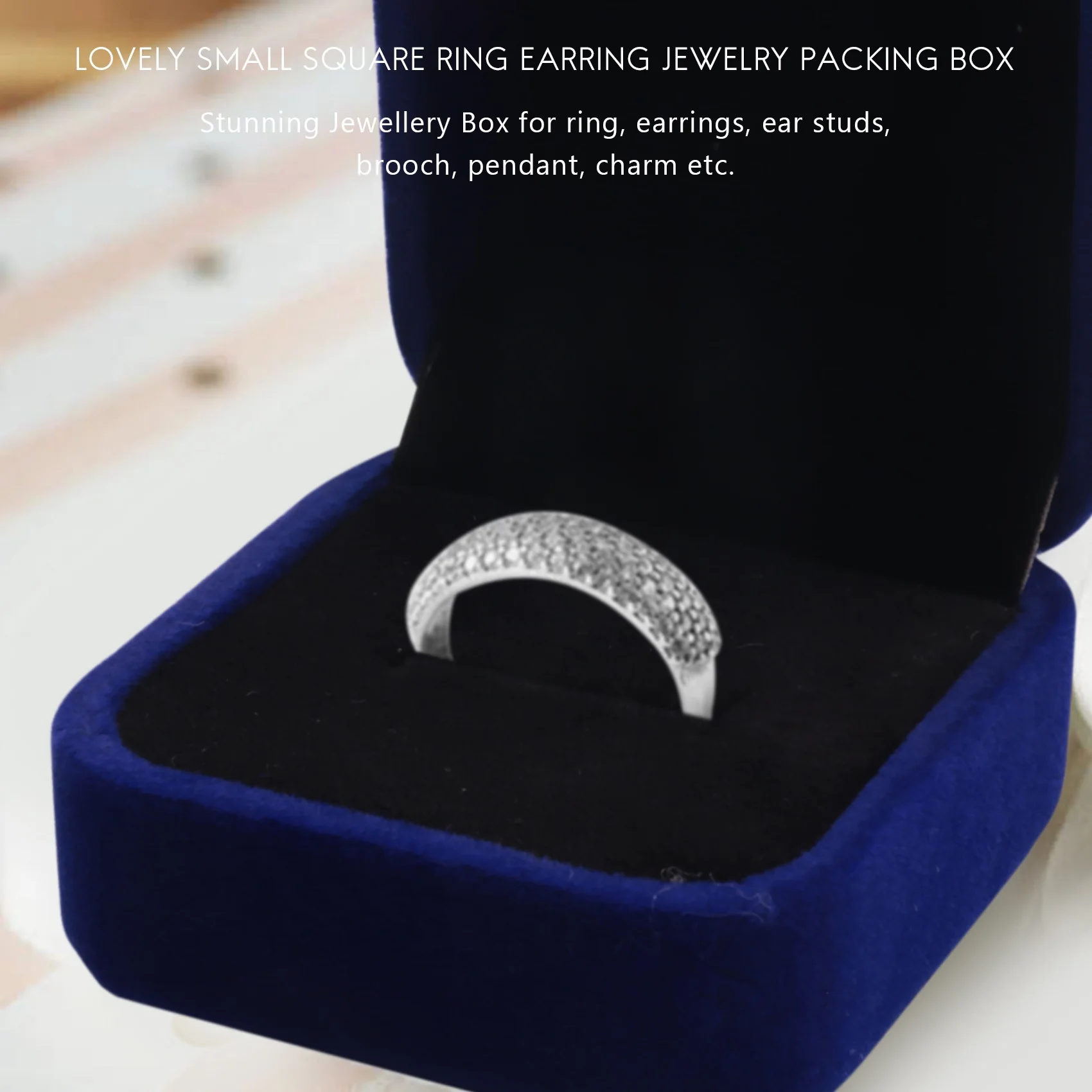 Velvet Engagement Wedding Ring Earrings Gift Box Jewelry Boxes Display Storage Case Sapphire Blue