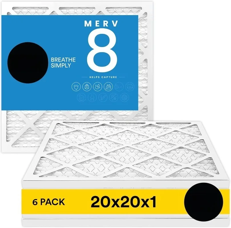 

20x20x1 Air Filter, Merv 8, MPR 600, 6 Pack, Furnace Air Filter for HVAC (Actual Size: 19.75"x19.75"x0.75") DUST, Pet, &