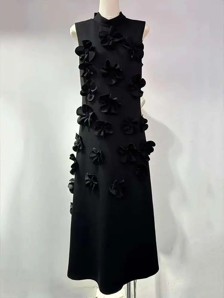 Elegant หญิงชุดราตรี 3D ออกแบบดอกไม้แขนยาวผู้หญิง Slim Dresses ฤดูใบไม้ผลิสีแดง robe ใหม่