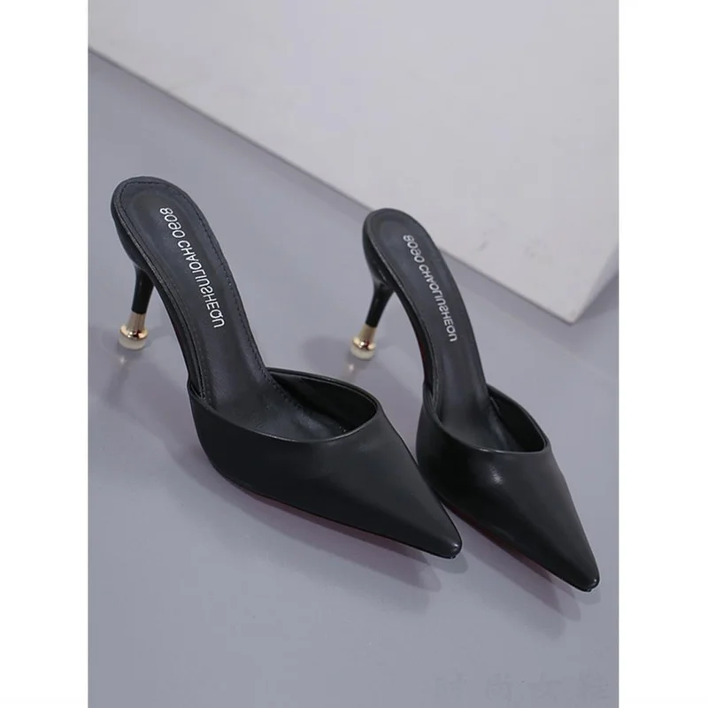 2023summer and autumn new non-slip stiletto fashion slippers all-match pointed toe half outdoor women\'s middle heel