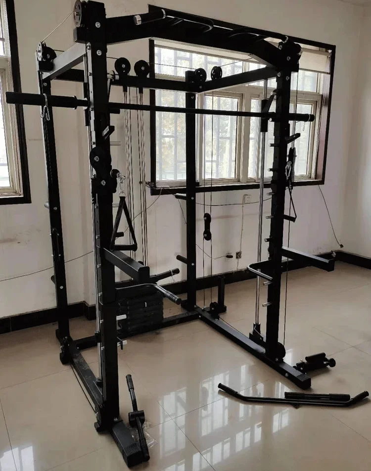 Power Cage Home Gym Fitness Exercise Workout Strength Training Equipment Squat rack with Linear Bearing Weight Bar