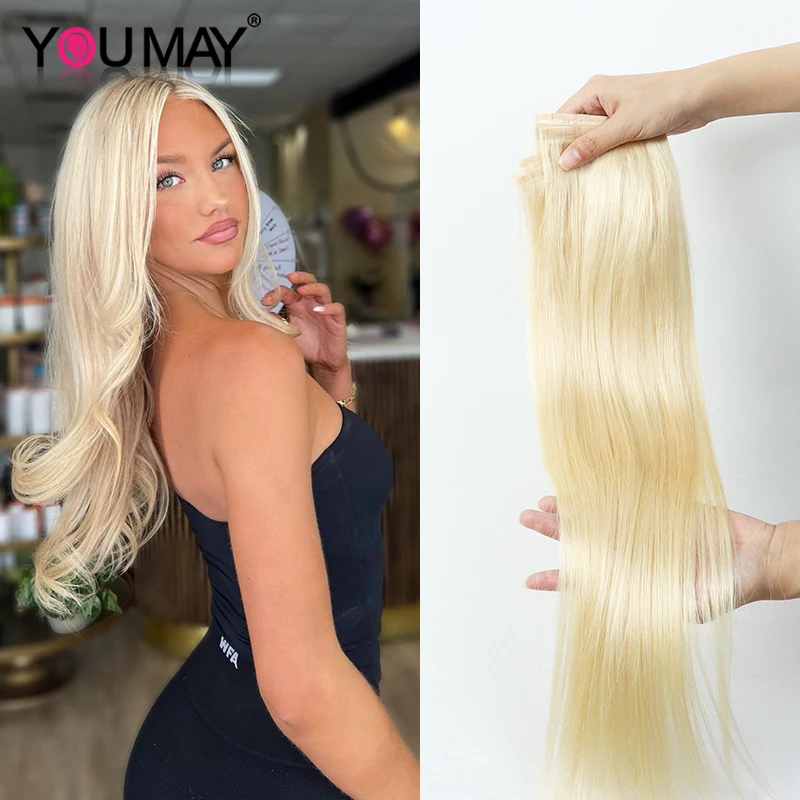 613 Golden Blond PU Clip In Human Hair Extensions New Type PU Seamless Brazilian Raw Virgin Golden Hair Clip Ins Hair Extensions