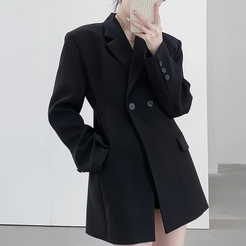 New women blazer slim-fit waist shoulder pad casual black suit jacket female 2024 spring outwear