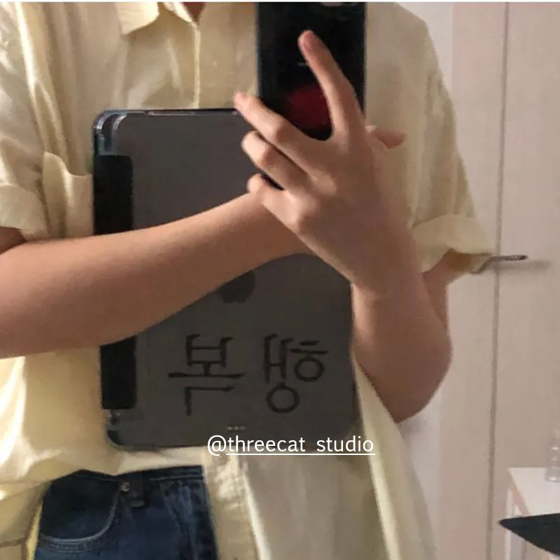 Korean Ins Lucky Love Hangul Design For iPad Case iPad 11 Air 7 6 5 4 10 Pro 8 9 Y+3 Fold Transparent Cover with Pencil Slot