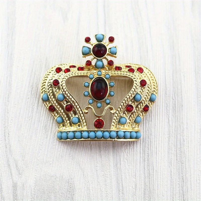 Elegant Brooch Antique Court Crown Brooch Coat Coat Shawl Pin Resin Gemstone Banquet Party Dress Suit Corsage Accessories