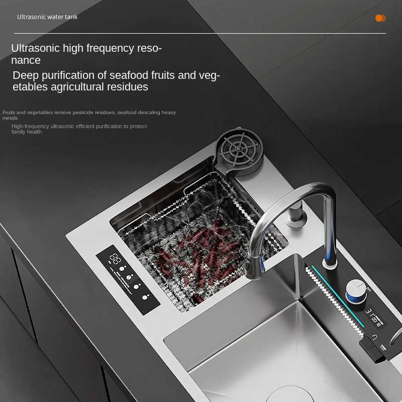 Imagem -03 - Pia de Cozinha Inteligente com Função de Limpeza Ultrassônica Bacia Vegetal de Aço Inoxidável para Uso Multiuso