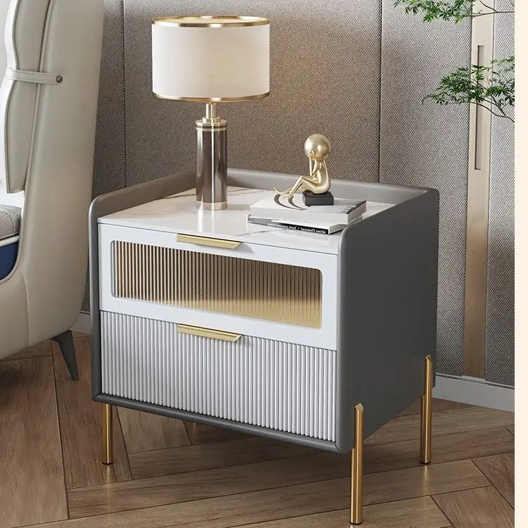 Premium Bedside Table Modern Light Luxury Solid Wood Italian Simple Storage Ultra-narrow Bed Leather Smart Side Cabinet Bedroom