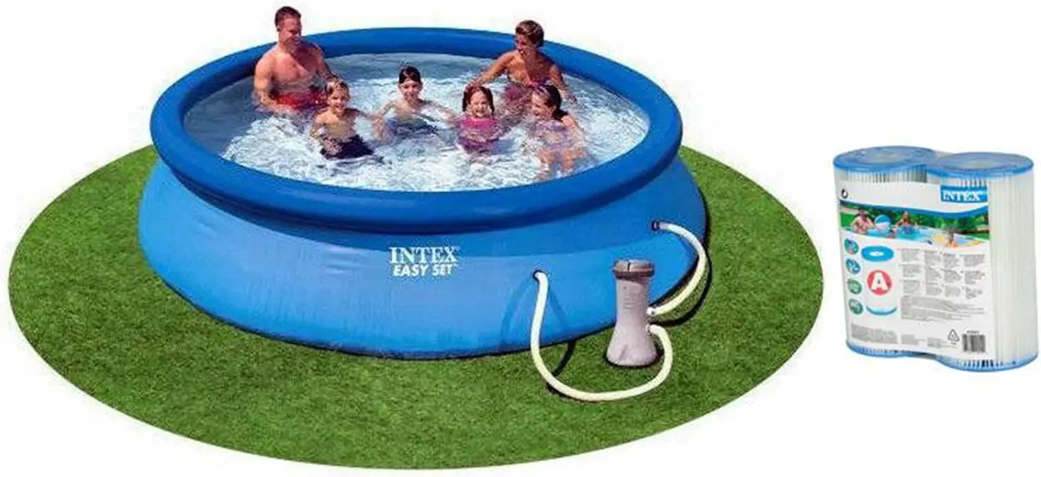

Надувной бассейн для 4 человек, 12 футов x 30 дюймов, с фильтрующим насосом и картриджами.