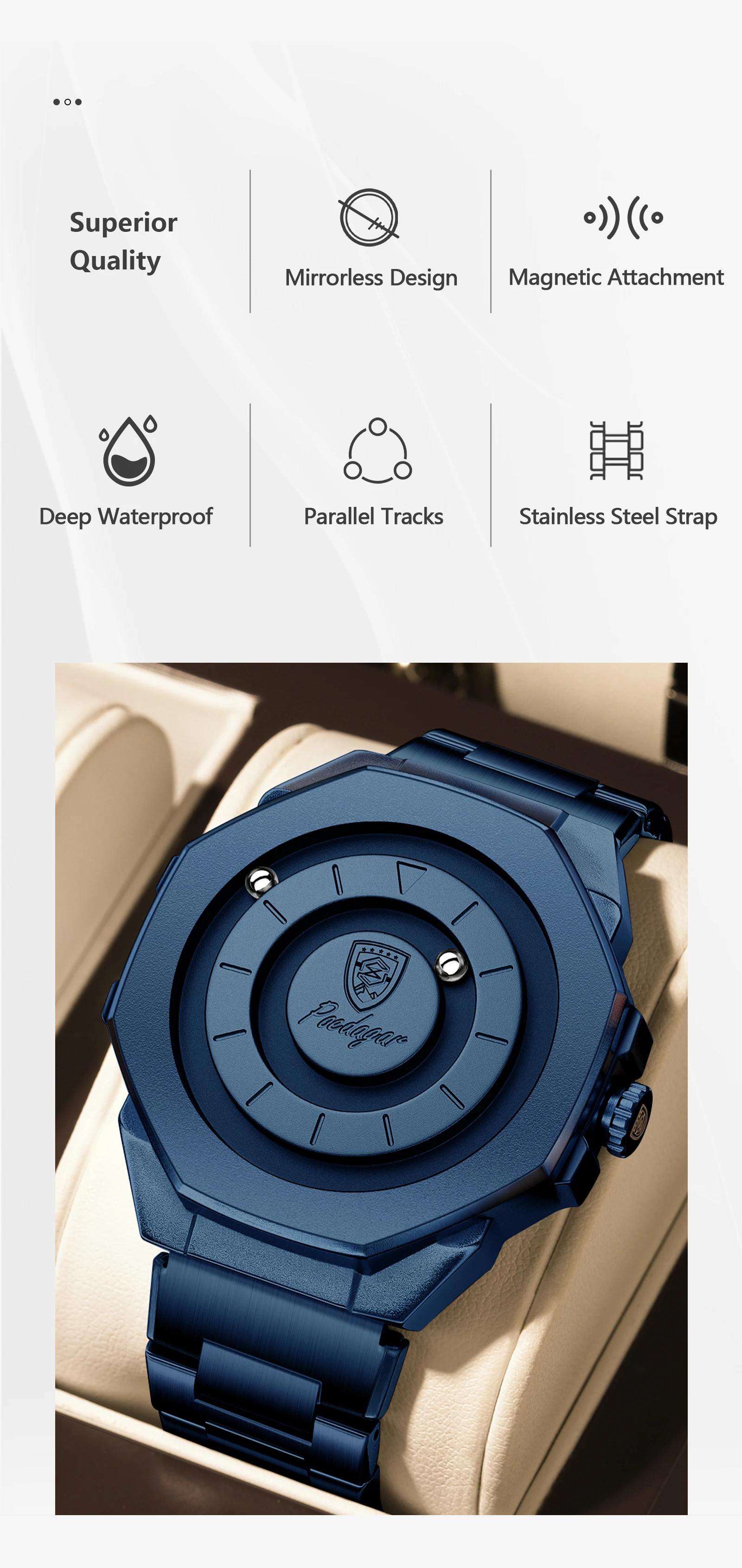 POEDAGAR Top Kreative Herren-Armbanduhr, Modische Wasserdichte Edelstahl-Herrenuhr, Quarz, Neue Business-Herrenuhren, Reloj Hombre – Detail 3