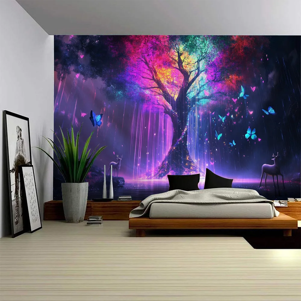

Fantasy Landscape Tapestry Forest Castle Wall Hanging Bukawaii Hippie Home Decoration Wall Blanket Bed Sheet Background Fabric