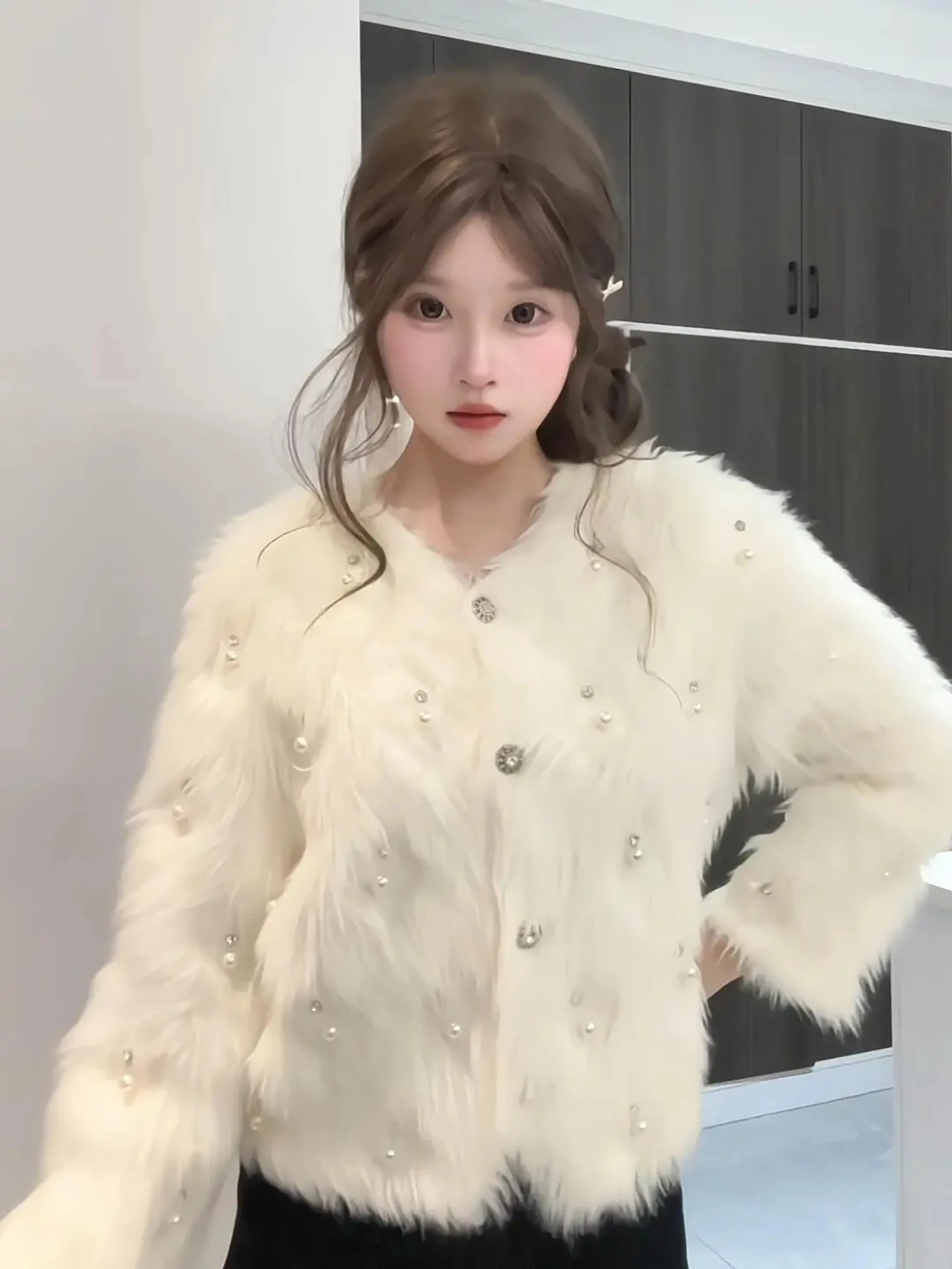 

Ele Knitted Open Cardigan Women's Loose Slimming Sweater Outerwear Autumn 2025 Faion High-Quali Bead Embelliment