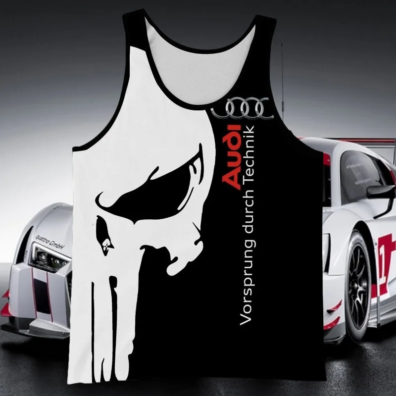 

Новинка 2025, летний хит продаж, мужской жилет с 3D принтом черепа Audi quattro, дышащий повседневный модный крутой быстросохнущий жилет MOTO