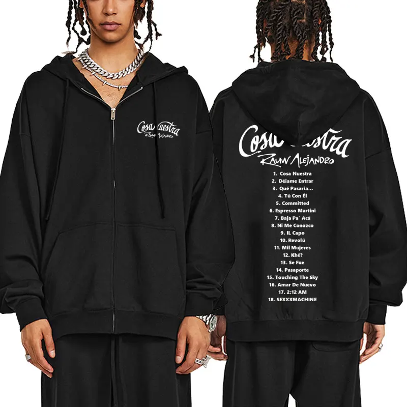

Rauw Alejandro Cosa Nuestra Zipper Hoodie Men Women Hip Hop Fashion Pop Music Zip Up Jacket Men's Oversized Zip Up Sweatshirts