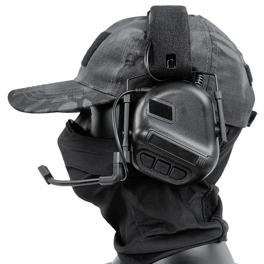 Tactical Shooting Headset Set, Head-Mounted HD Communication Earmuff & Camo Baseball Cap & Breathable Balaclava, Airsoft Headpho