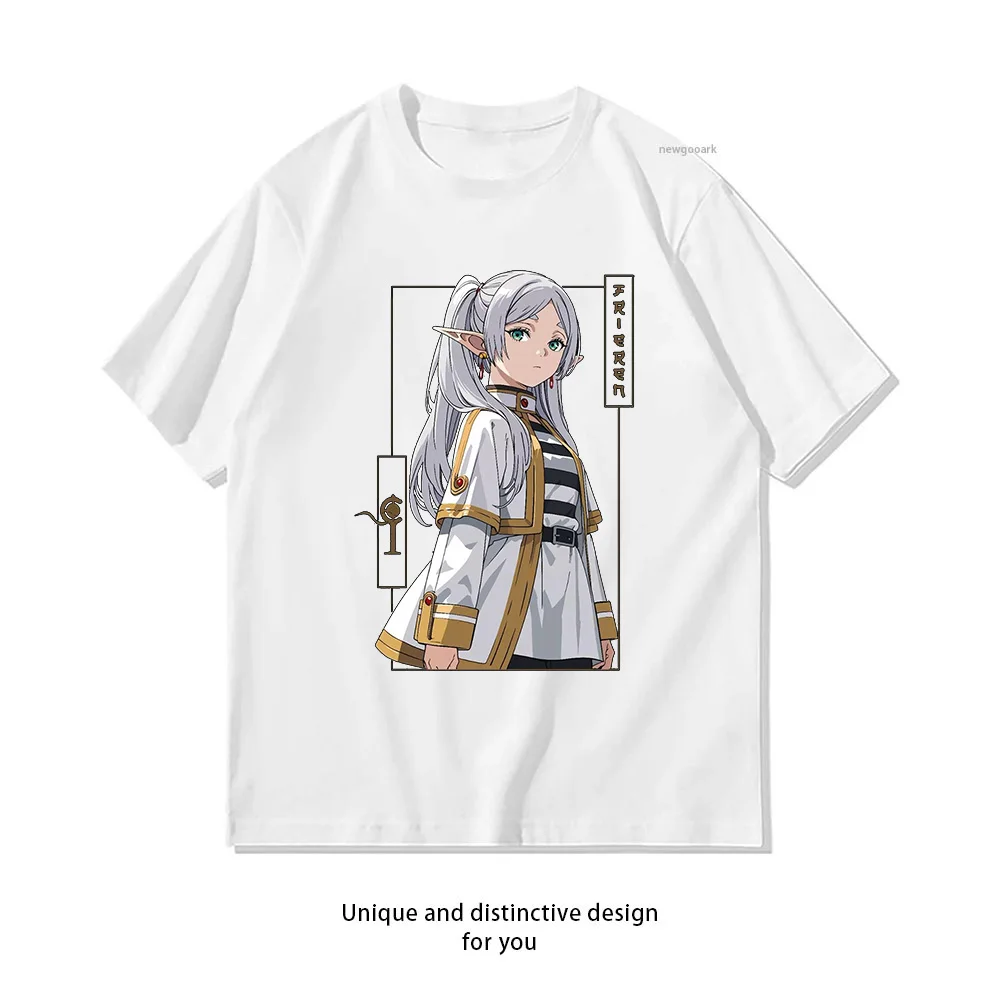 Camiseta Frieren Anime Frieren Beyond Journeys End, camiseta gráfica de algodão para mulheres e homens, camisetas adultas com gola redonda